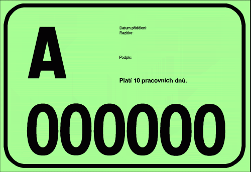 registračn� značka pro jednor�zov� pou�it� s omezenou platnost�